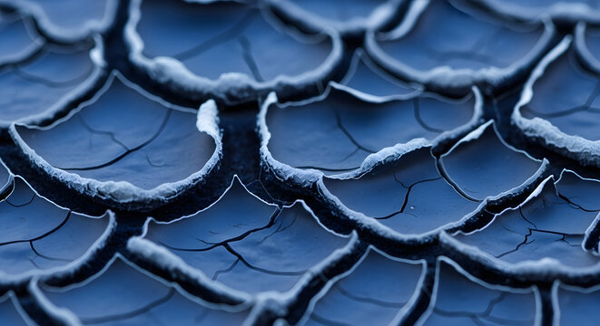 Abstract dry cracked earth surface in blue monochrome, close up view - Powered by Adobe