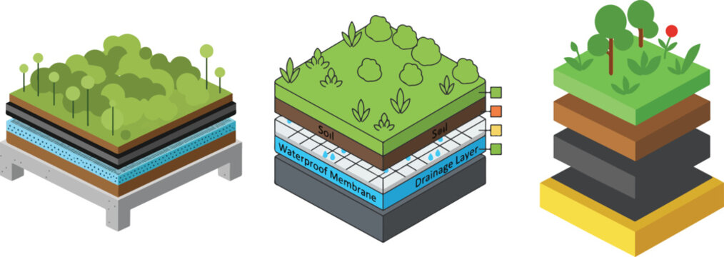 Urban Green Roof Isometric Cutaway Illustration