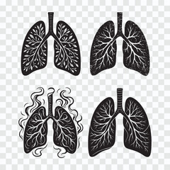 Stylized Lungs Healthy vs. Diseased Respiratory System Illustrations Black and White Lung Vector Illustration Set