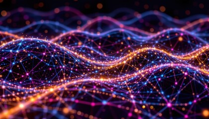 Colorful Abstract Waves Representing Digital Connections and Network Patterns in a Futuristic Design
