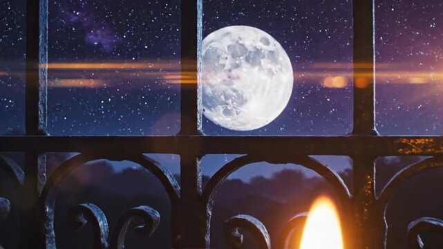 Earthen Diya Lamp and Rose Petals Under Full Moon During Karva Chauth Ritual