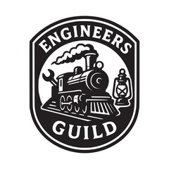 Engineers Guild Vintage Steam Locomotive Emblem Retro Railway Icon Set – Classic Locomotive Art