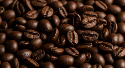 Roasted coffee beans as background for cafe and coffee shop
