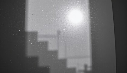 Reflection of Sunlight Through Window with Silhouetted Staircase and Textured Surface in Black and White