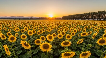 Fototapeta premium Golden Sunflower Field at Sunset