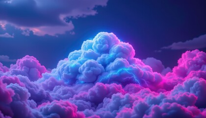 Vibrant Neon Clouds Illuminating the Night Sky with Soft Colors and Dreamy Atmosphere