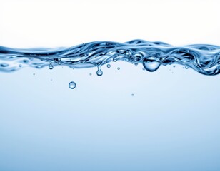 Close-Up View of Water Waves and Bubbles Creating a Tranquil Blue Surface Abstract Background