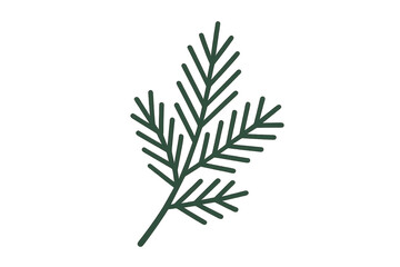 Fototapeta premium Green fir branch doodle drawing on transparent background. Simple hand-drawn conifer twig with needles, representing winter and holidays