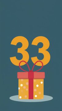 Number 33 with nicely wrapped gift box. Video for birthday or anniversary party