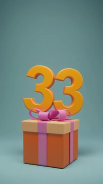 Number 33 with nicely wrapped gift box. Video for birthday or anniversary party
