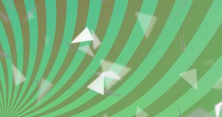 Spiral origin emitting shards white triangles forming rotating drifting out to show radial flow