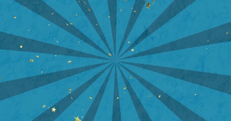 Sunburst centering releasing stars, gold confetti drifting outward, highlighting radial design - Powered by Adobe