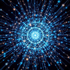 Abstract Blue Energy Vortex with Dynamic Rays and Lights Creating a Futuristic Digital Atmosphere