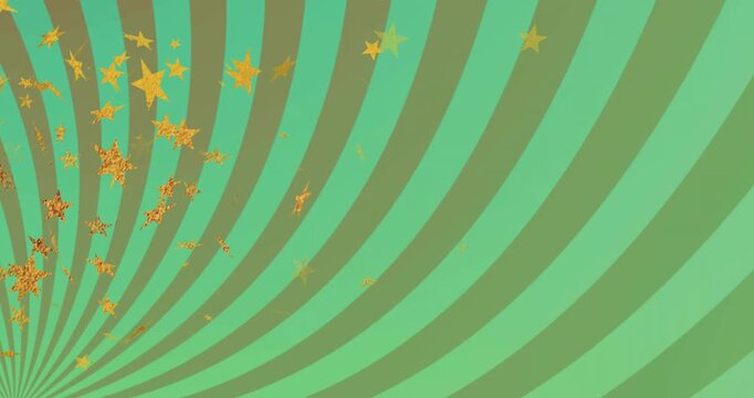 Burst near spiral origin launching orange stars sweeping outward across green spiral, adding decor