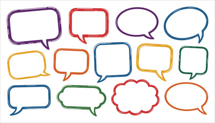 Fototapeta premium Collection of colorful hand-drawn speech bubbles and thought bubbles in various shapes and sizes chat bubble