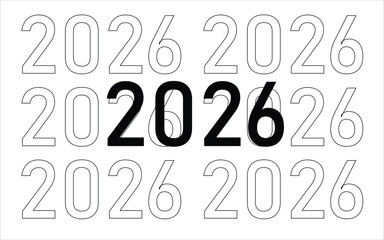 Bold 2026 new year design with faded outline repetitions for graphic elements