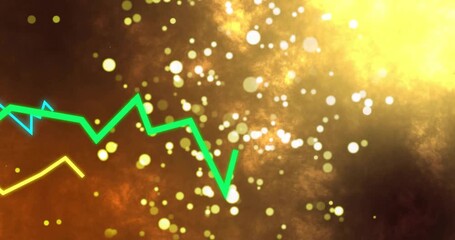 Golden glow rising neon-green polyline zigzagging from left waving and rising to show data trend - Powered by Adobe