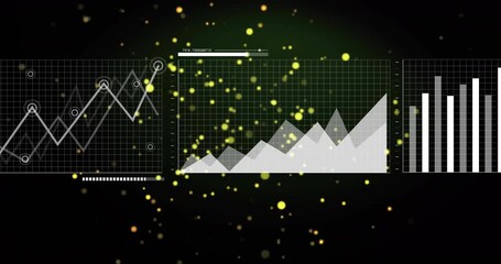 Grid panel appearing, dashboard animating with markers pulsing and bars rising, visualizing data - Powered by Adobe