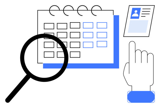 Data analysis concept. Data analysis includes calendar searching and identity verification. Data analysis aids in understanding and scheduling with accurate identification. For business