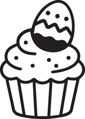 A delectable cupcake crowned with a decorative egg in the spirit of the Easter holiday, this minimalistic illustration showcases sweet treats and seasonal joy.