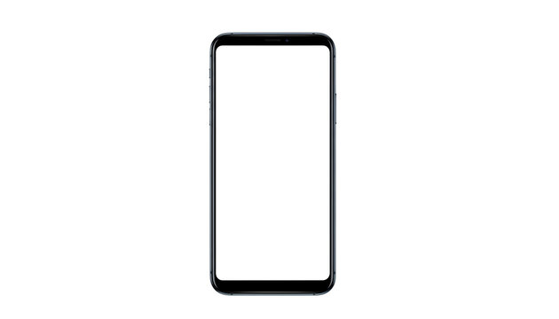 Smartphone with blank white screen on black background for app mockup or advertisement