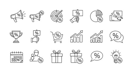 Percentage icons modern vector collection depicting sales discounts promotions and business growth on a clean white background for marketing finance uses