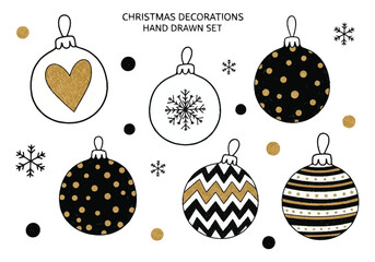 Hand Drawn Christmas Ornaments Set Festive Holiday Decorations Collection