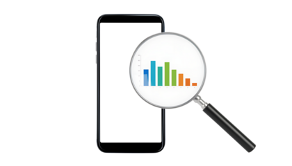 Analyzing data on a mobile phone with a magnifying glass