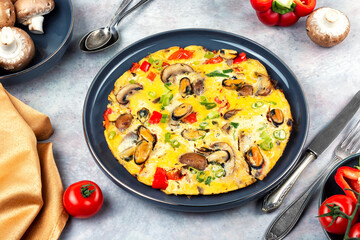 Omelet with mussels.