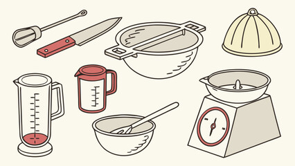 Essential Home Kitchen and Baking Tools Vector for Food Preparation and Culinary Websites Perfect for Recipe Blogs and Cooking Guides