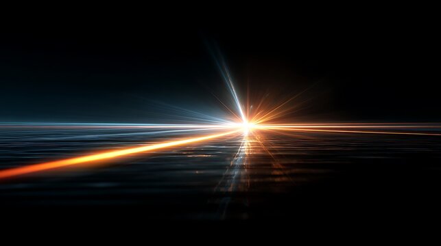 Dynamic light streaks on a black backdrop, ideal for representing highspeed data transfer, technological advancement, or a sense of urgent movement and progress