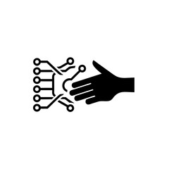 Hand reaching for a circuit board icon on transparent background silhouette