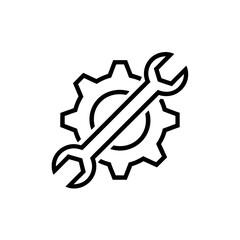 Wrench and gear outline vector image on transparent background silhouette