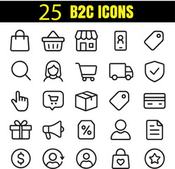 Modern B2C Icon Set in Minimal Outline Style | Business to Consumer Vector Icons