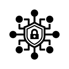 Shield with padlock and network nodes icon on transparent background silhouette