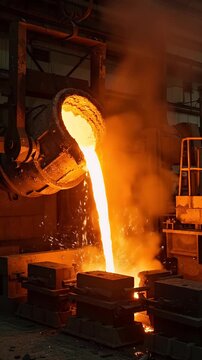 Molten Metal Pouring Footage Orange Glow Industrial Foundry Smelting