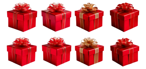 Colorful Red Gifts with Ribbons Perfect for Celebrating Any Occasion, Isolated on Transparent, white background