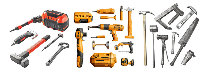 Naklejka premium Professional Tool Collection for Construction and Repair Work, Isolated on Transparent, white background