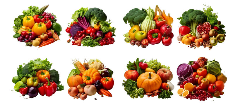 Vibrant Display of Fresh Fruits and Vegetables on a White Background, Isolated on Transparent, white background