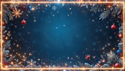 Festive Christmas Frame with Ornaments and Lights border