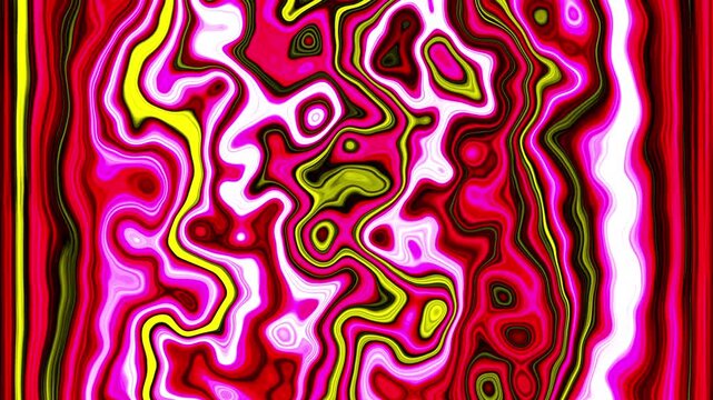 Fluid swirling pattern with pink, green, and yellow neon organic waves.