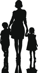 woman standing and holding two child hand