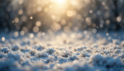 Frosty Ground with Soft Bokeh Sunlight winter snow