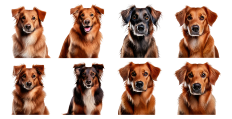 Various Expressions of Adorable Dogs in a Fun Collage Layout, Isolated on Transparent, white background