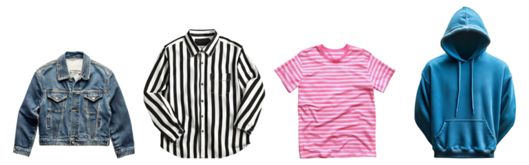 Casual Apparel Collection with Diverse Styles and Bright Colors, Isolated on Transparent Background