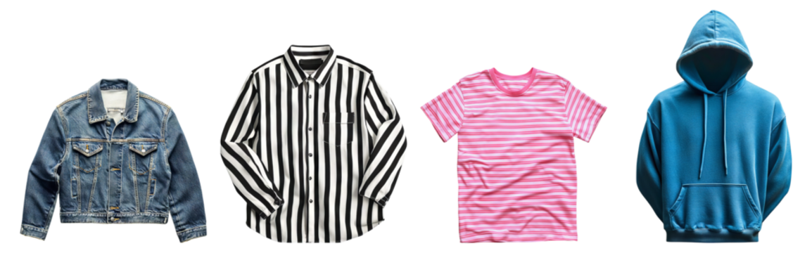 Casual Apparel Collection with Diverse Styles and Bright Colors, Isolated on Transparent Background