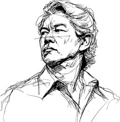 line art illustration of gentleman halfbody