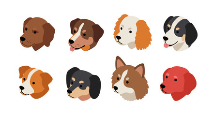 Naklejka premium Set of eight cute dog faces in cartoon style