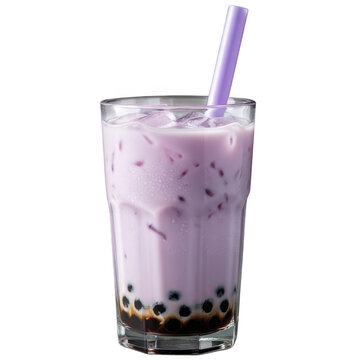 Refreshing taro bubble tea with tapioca pearls and a straw, isolated on transparent background a delicious and visually appealing beverage perfect for a hot day or a sweet treat