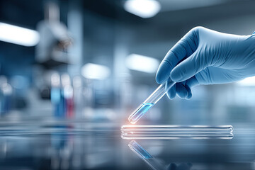 Fototapeta premium Laboratory technician conducting experiment with test tube in modern scientific environment